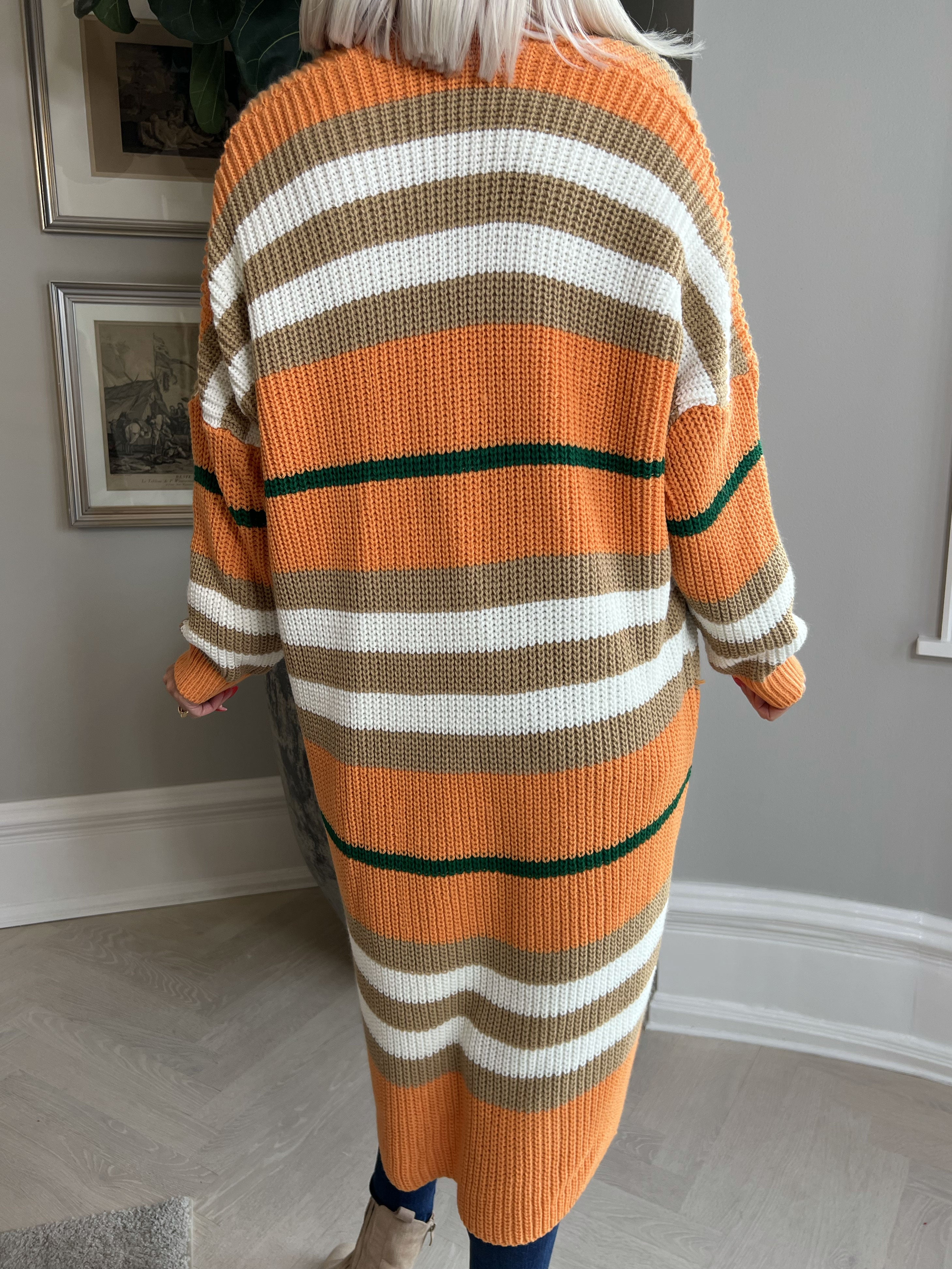 Mikla - Lang stribet cardigan i strik